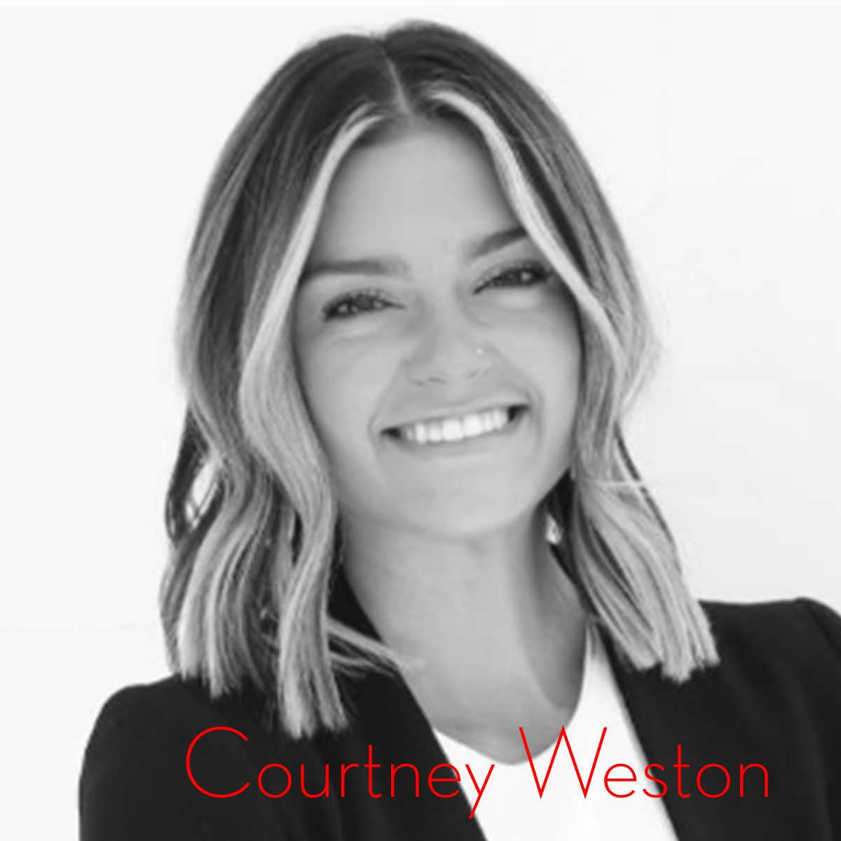 Courtney Weston grayscale with name